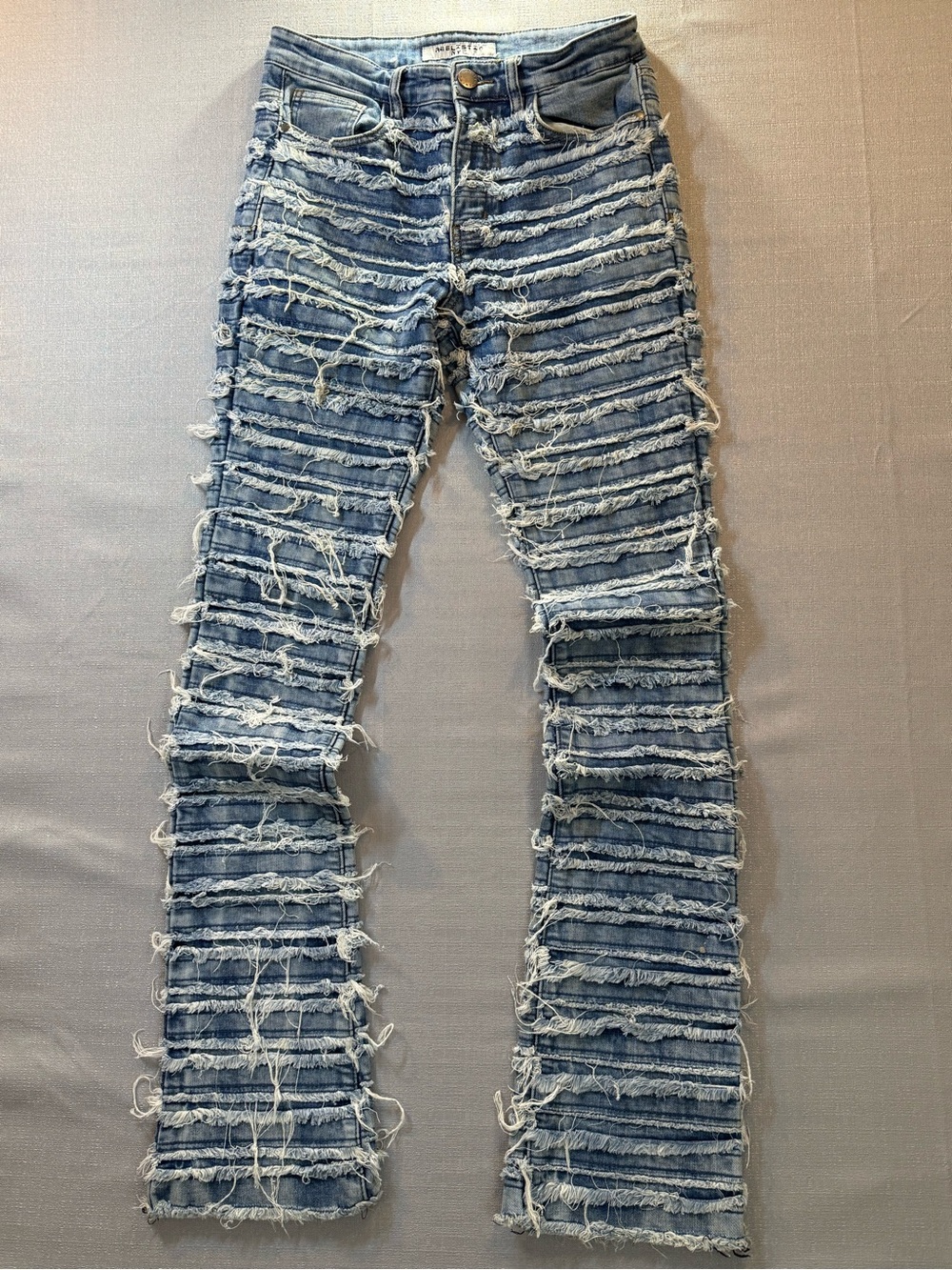 Distressed Striped Blue Mens Jeans
